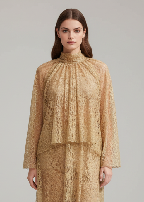 Blusa em Renda Comprida Bege - SAHOCO 1