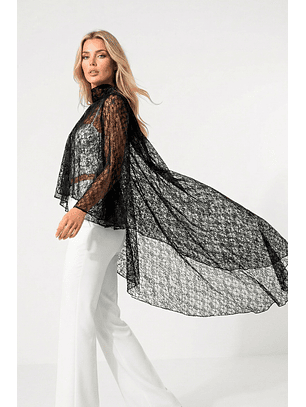 Blusa em Renda Comprida Preto - SAHOCO 