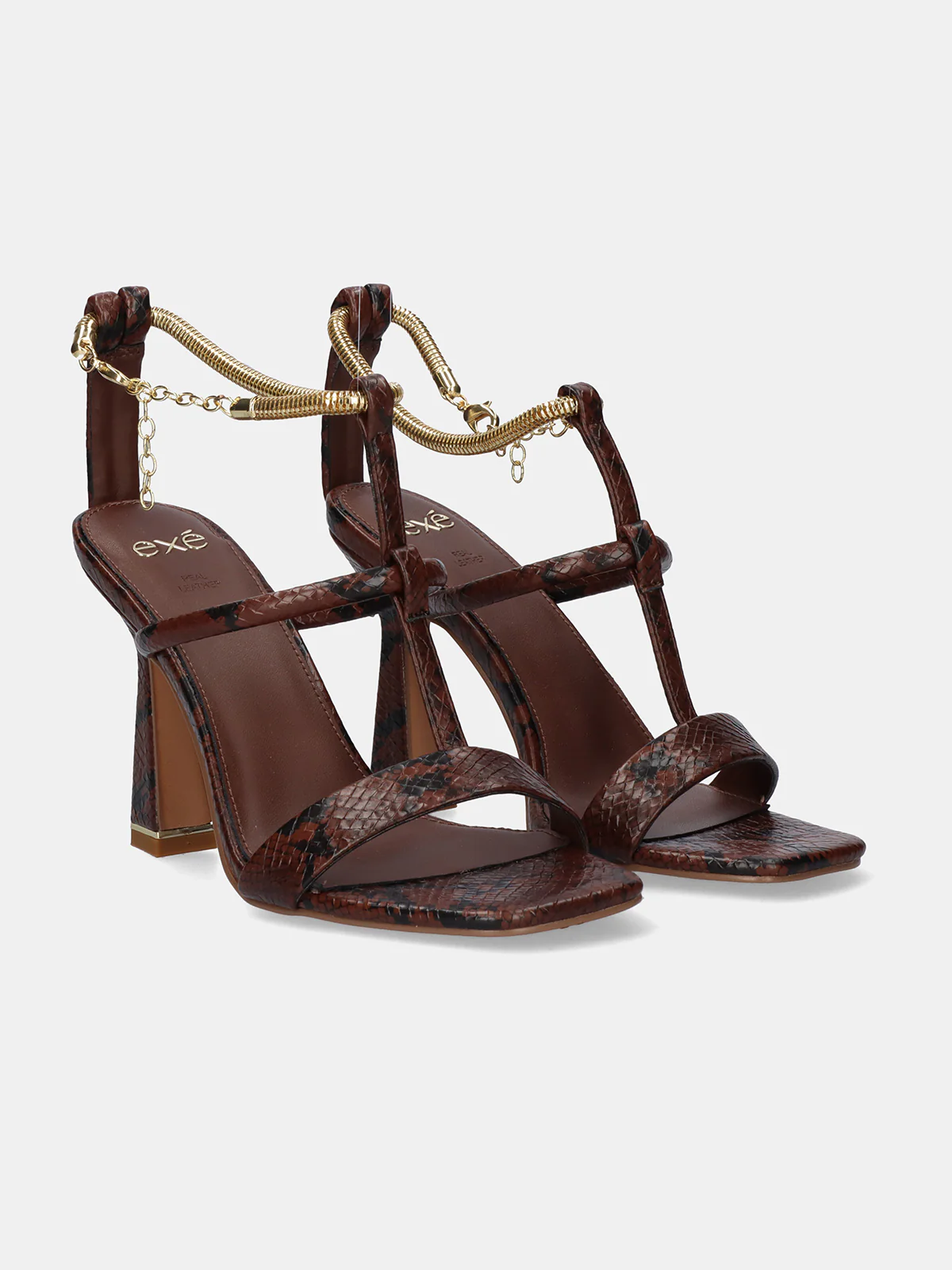 Sandália de Salto Moana-246 Cobra Castanho - EXÉ 2