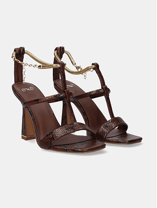 Sandália de Salto Moana-246 Cobra Castanho - EXÉ