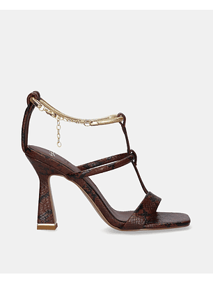 Sandália de Salto Moana-246 Cobra Castanho - EXÉ