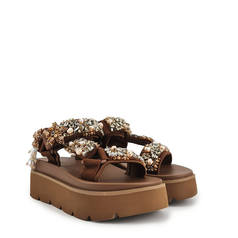 Sandália com Strass EKS-03H Castanho - NAN-KU  6