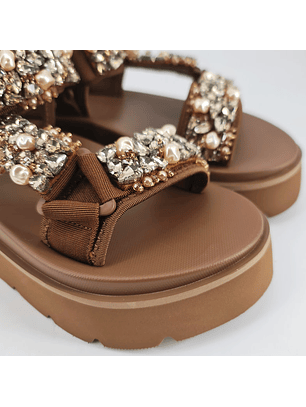 Sandália com Strass EKS-03H Castanho - NAN-KU 