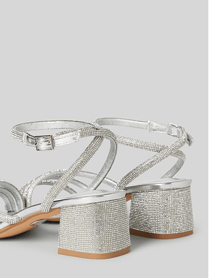 Sandália de Salto Lilly Spark Strass Prata - Buffalo 