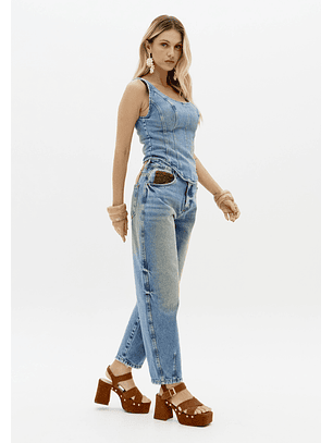 Calças em Ganga com Lavagem - Lança Perfume 