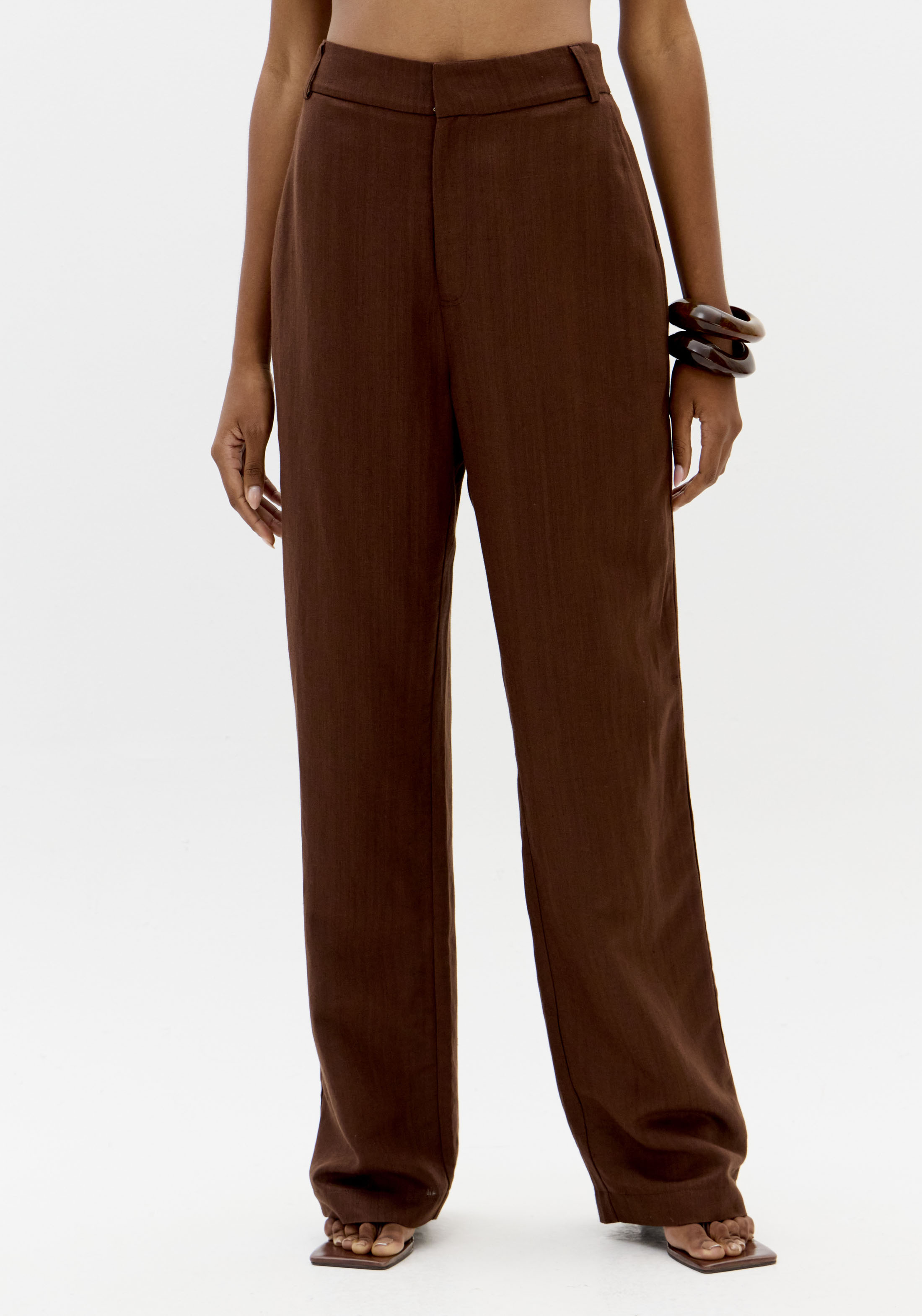 Calças Largas Linho Castanho - Lança Perfume  1
