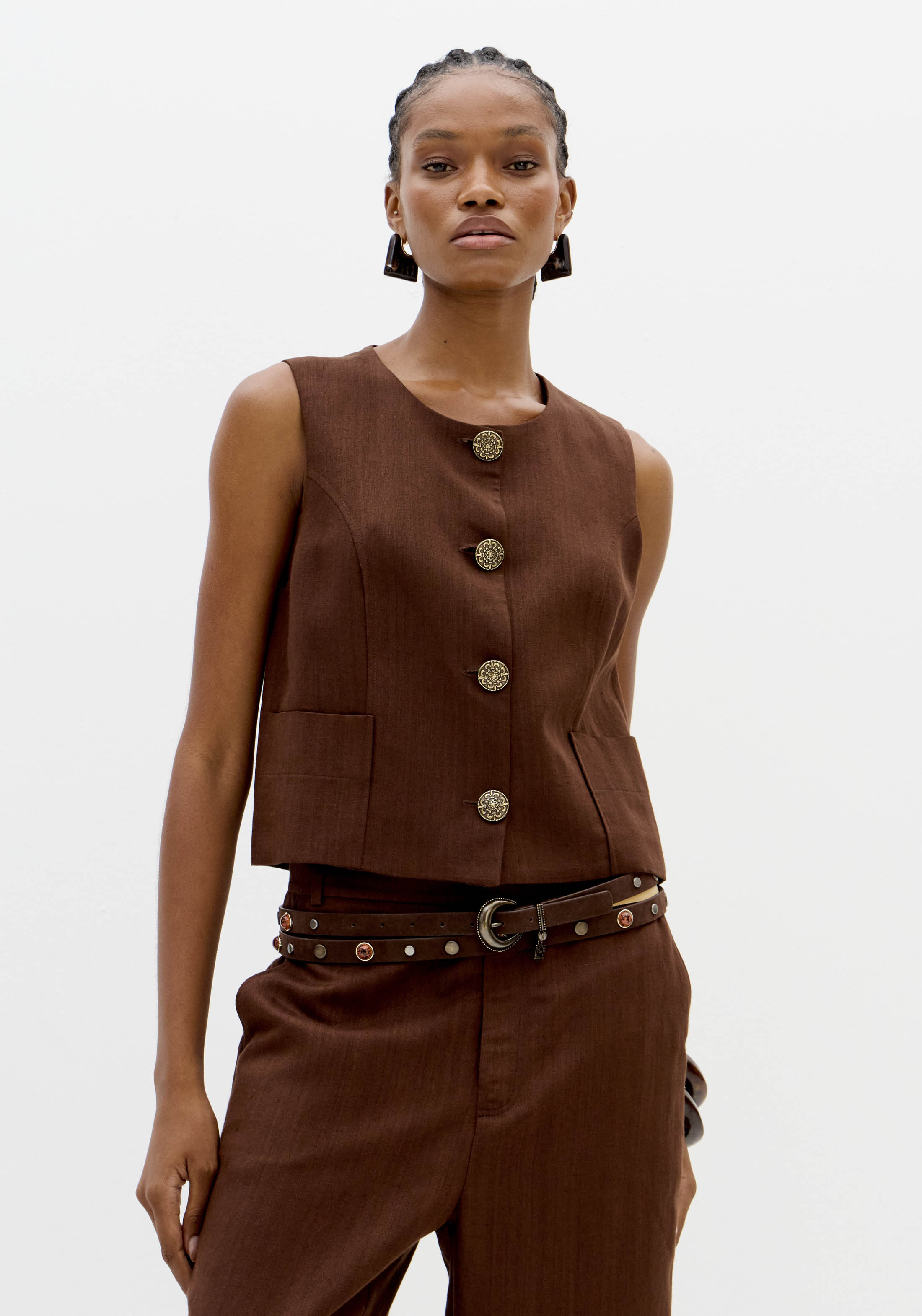 Calças Largas Linho Castanho - Lança Perfume  3