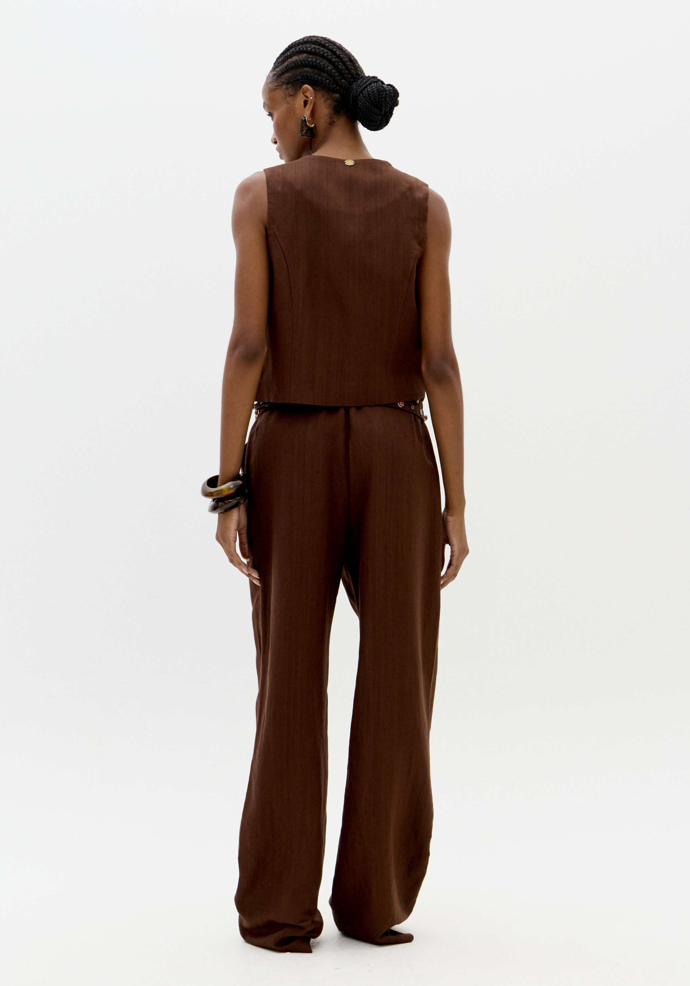 Calças Largas Linho Castanho - Lança Perfume  4