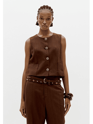 Colete em Linho Castanho - Lança Perfume