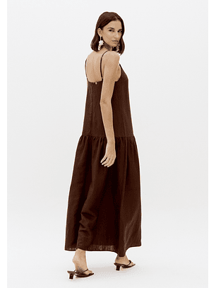Vestido Comprido de Alças Castanho - Lança Perfume 