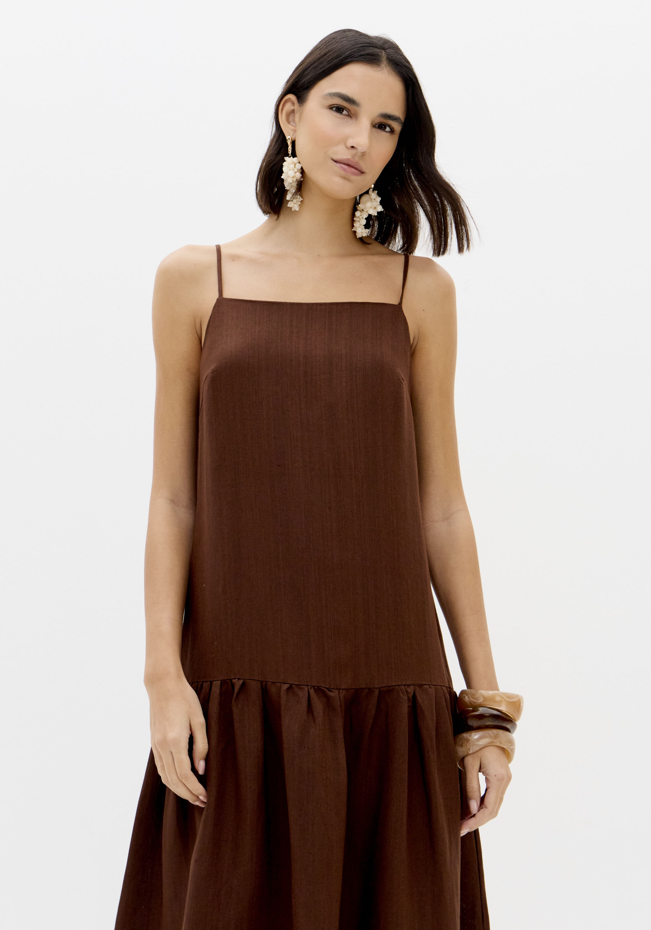 Vestido Comprido de Alças Castanho - Lança Perfume  7