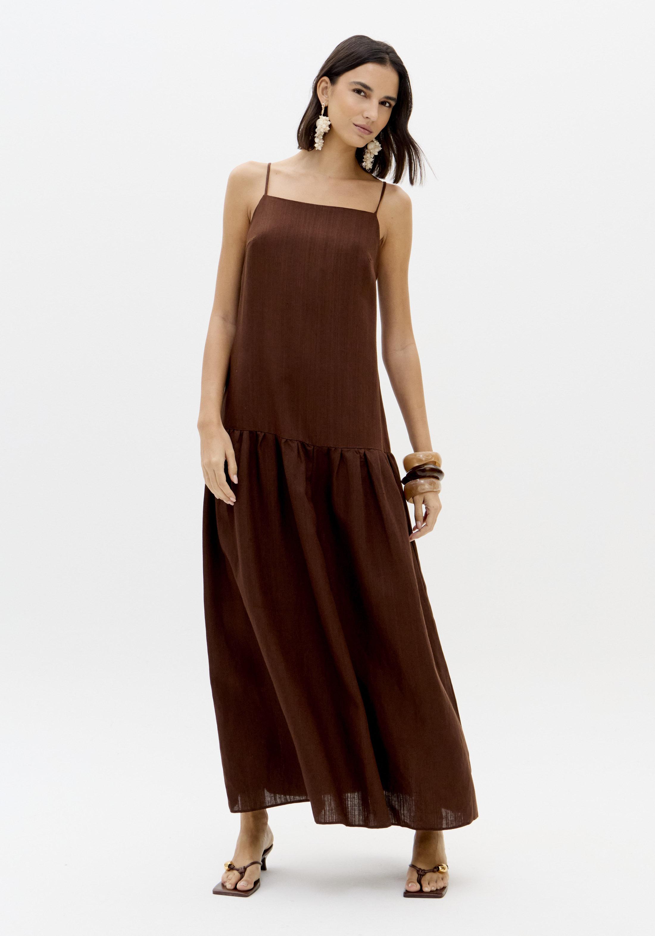 Vestido Comprido de Alças Castanho - Lança Perfume  8