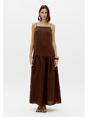 Vestido Comprido de Alças Castanho - Lança Perfume 