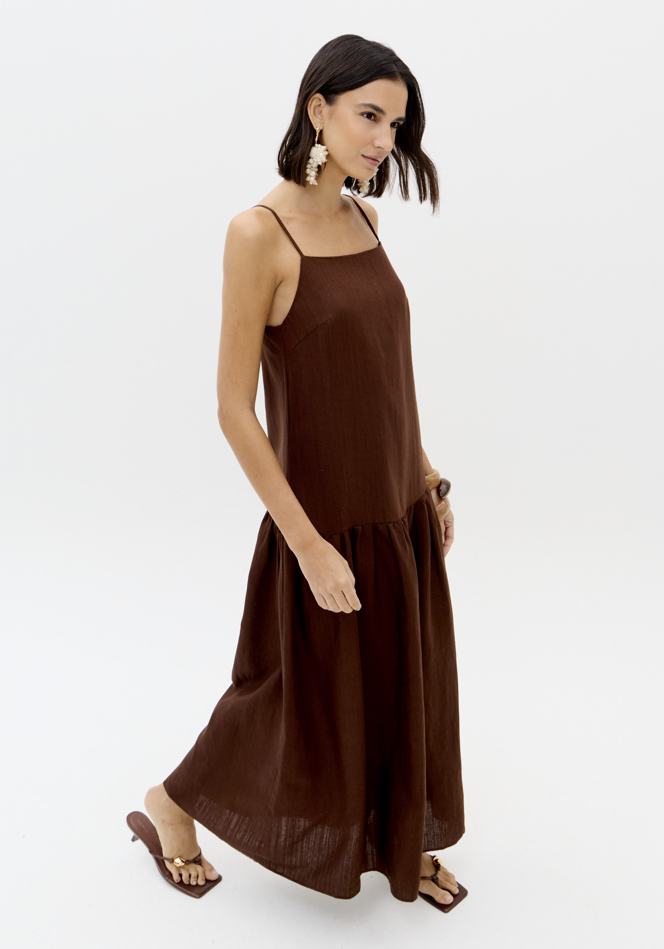 Vestido Comprido de Alças Castanho - Lança Perfume  9