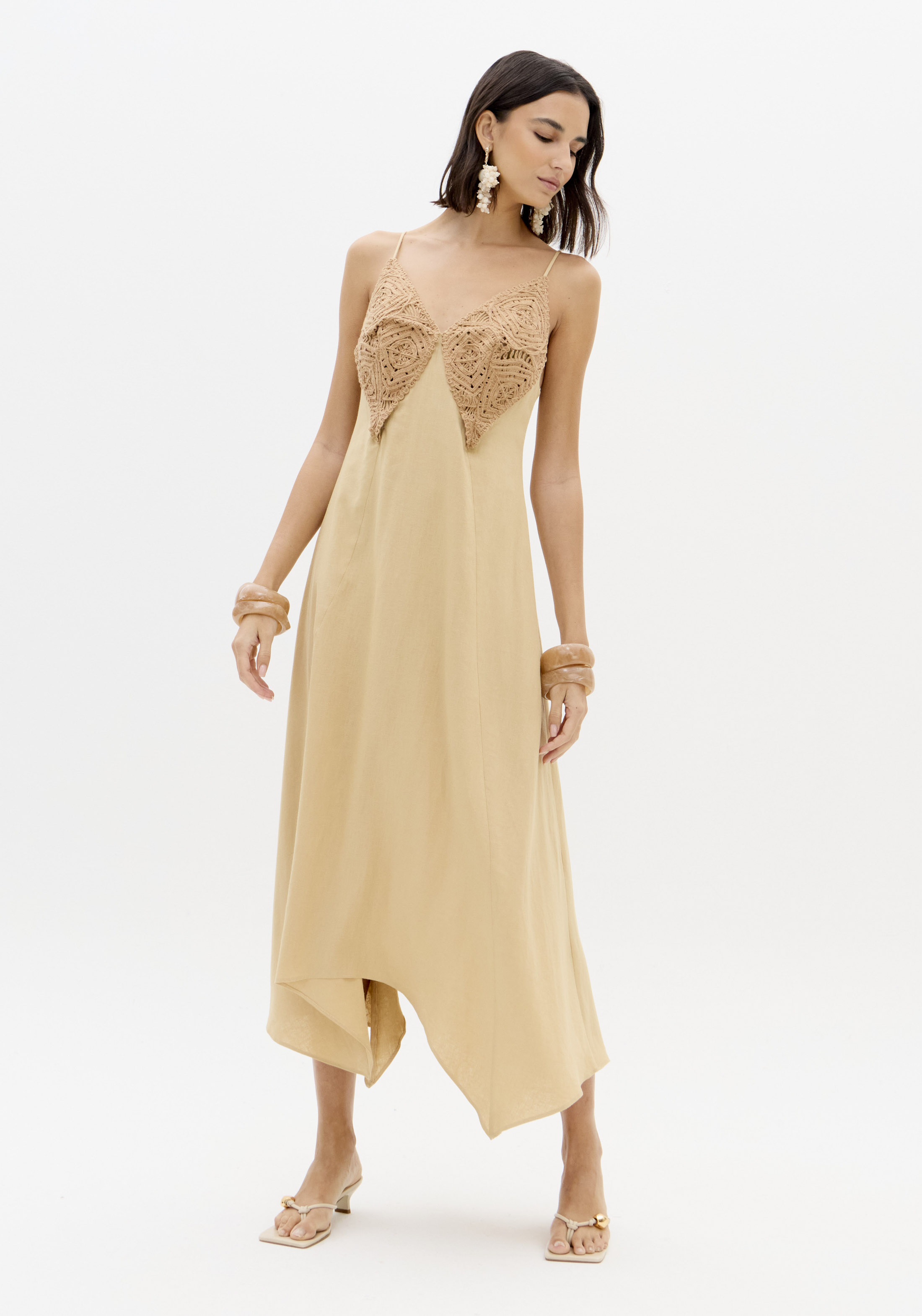 Vestido de Alças com Crochet Bege - Lança Perfume 2