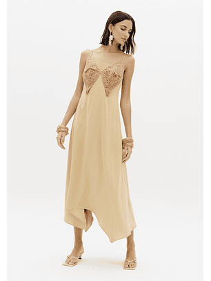 Vestido de Alças com Crochet Bege - Lança Perfume