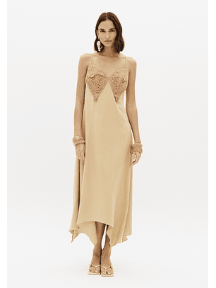 Vestido de Alças com Crochet Bege - Lança Perfume