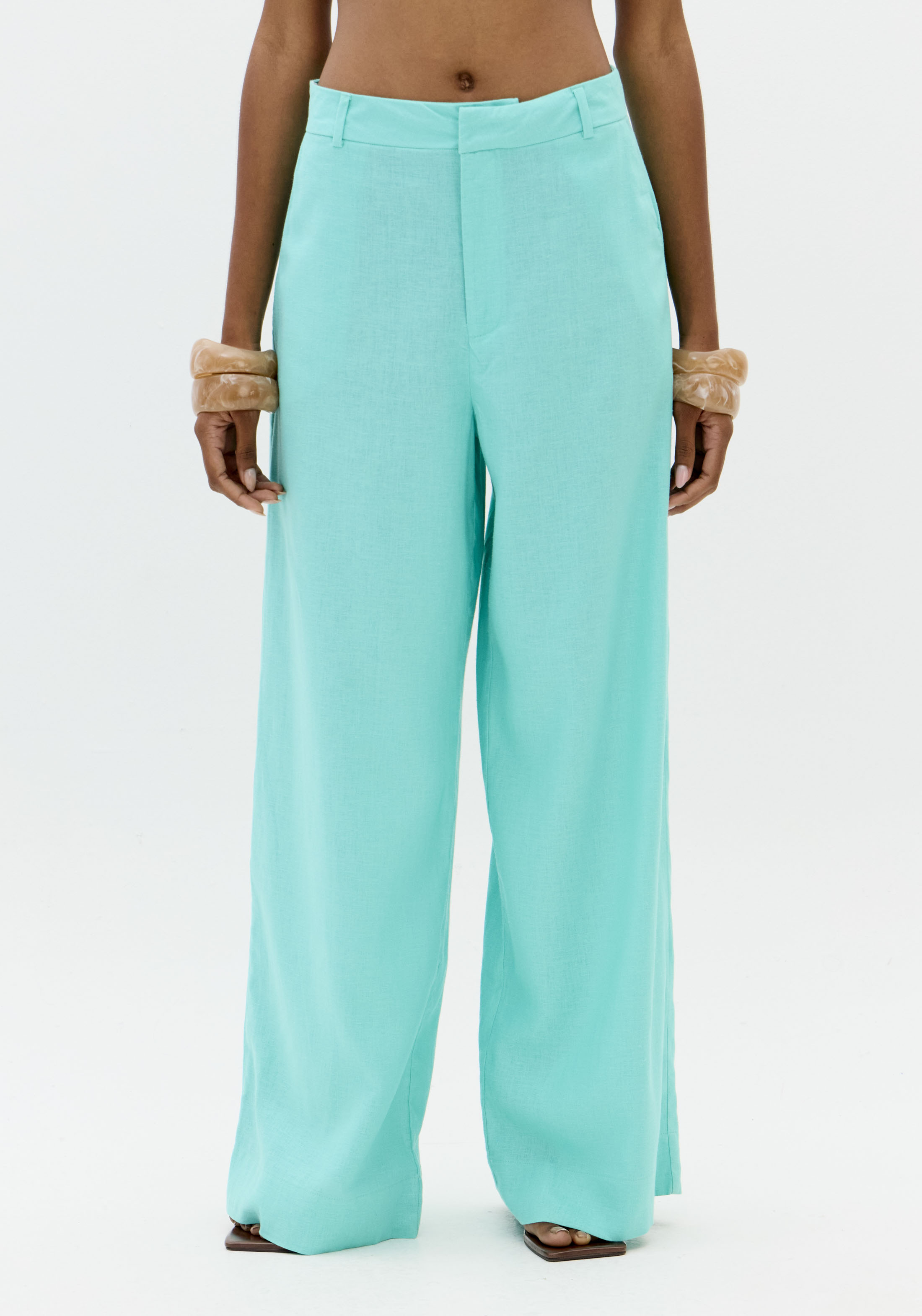 Calças Largas em Linho Turquesa - Lança Perfume 1