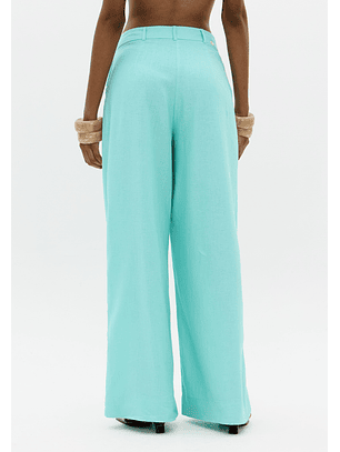 Calças Largas em Linho Turquesa - Lança Perfume