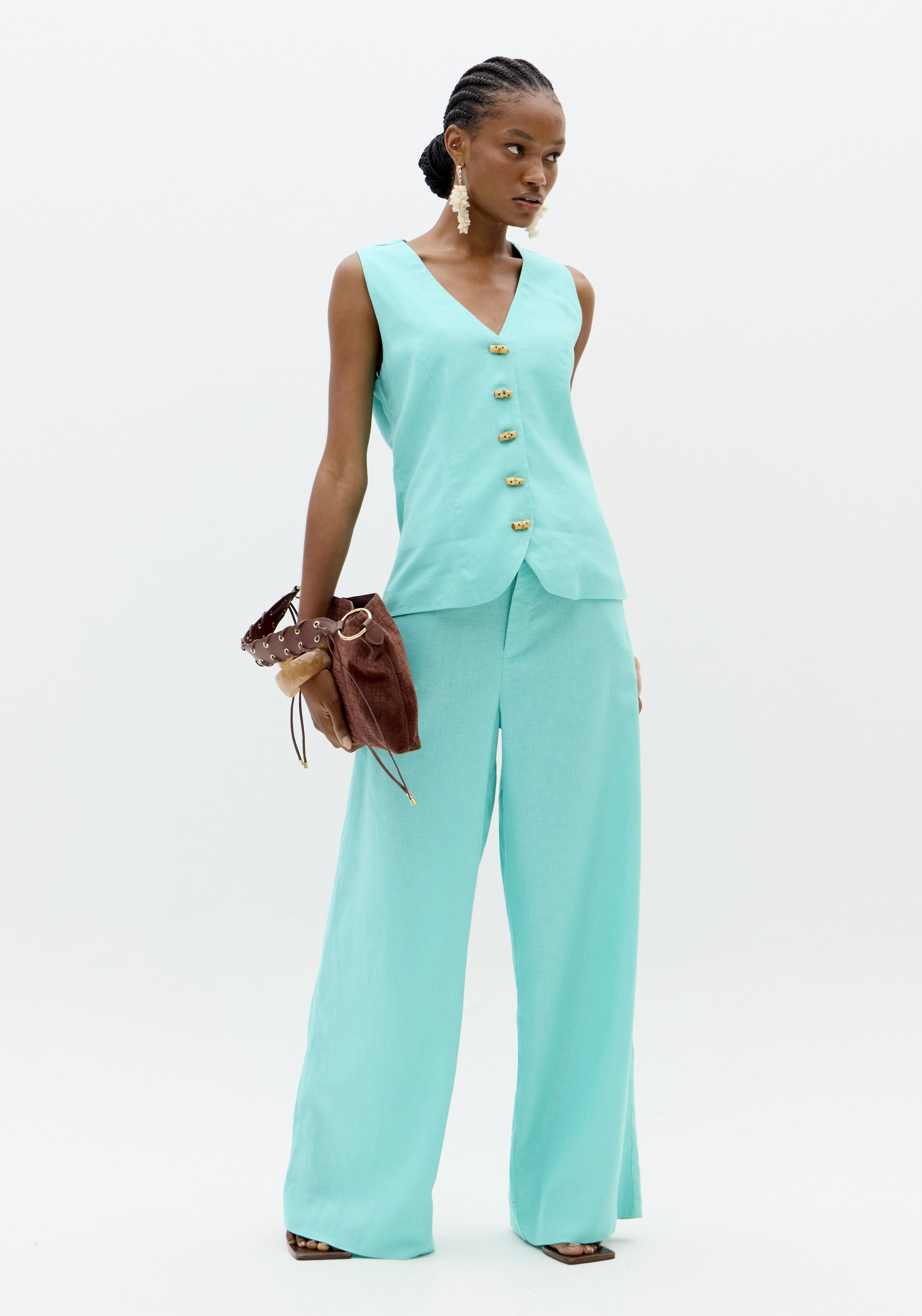 Colete em Linho Turquesa - Lança Perfume 4