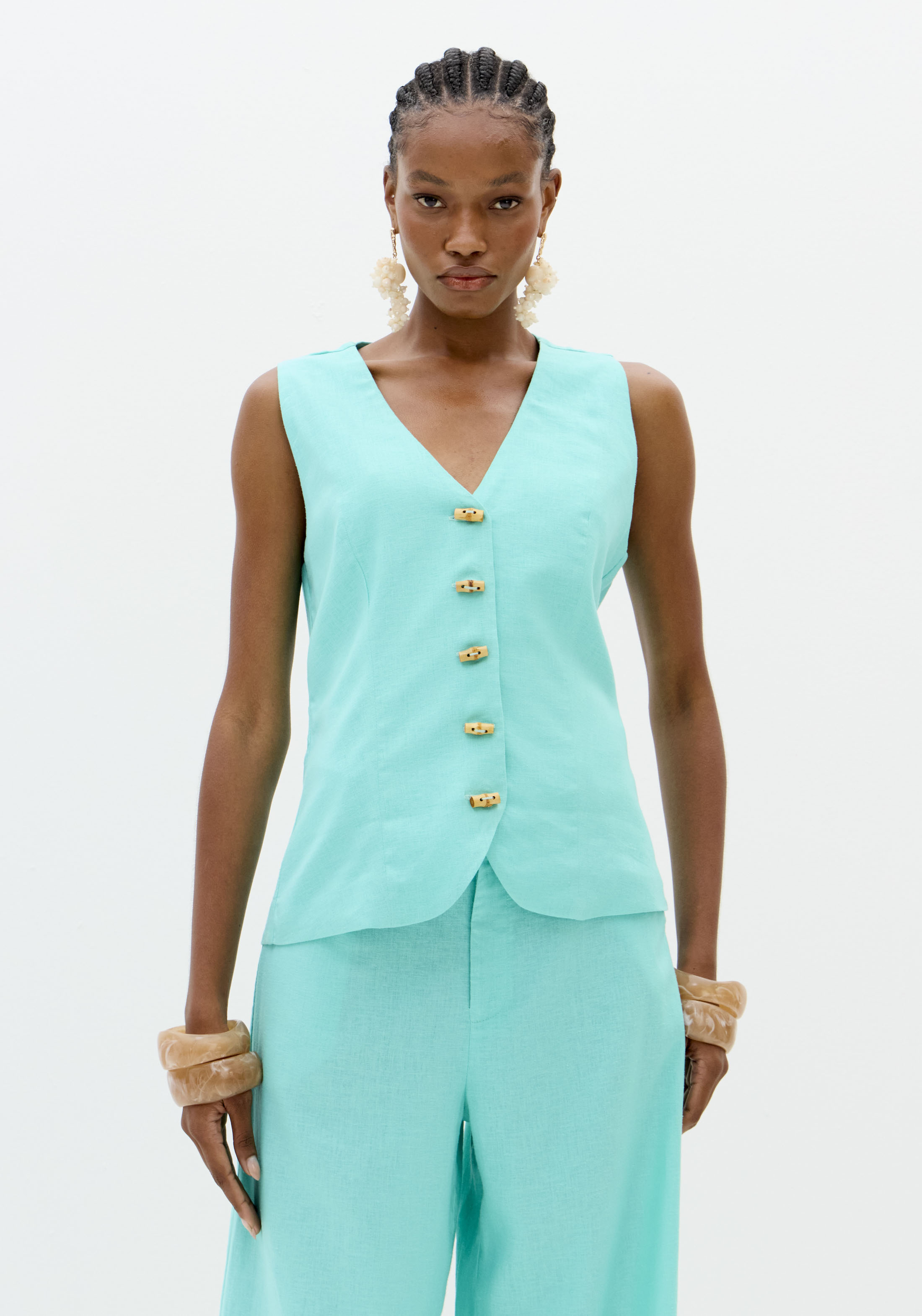 Colete em Linho Turquesa - Lança Perfume 1