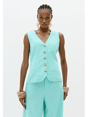 Colete em Linho Turquesa - Lança Perfume