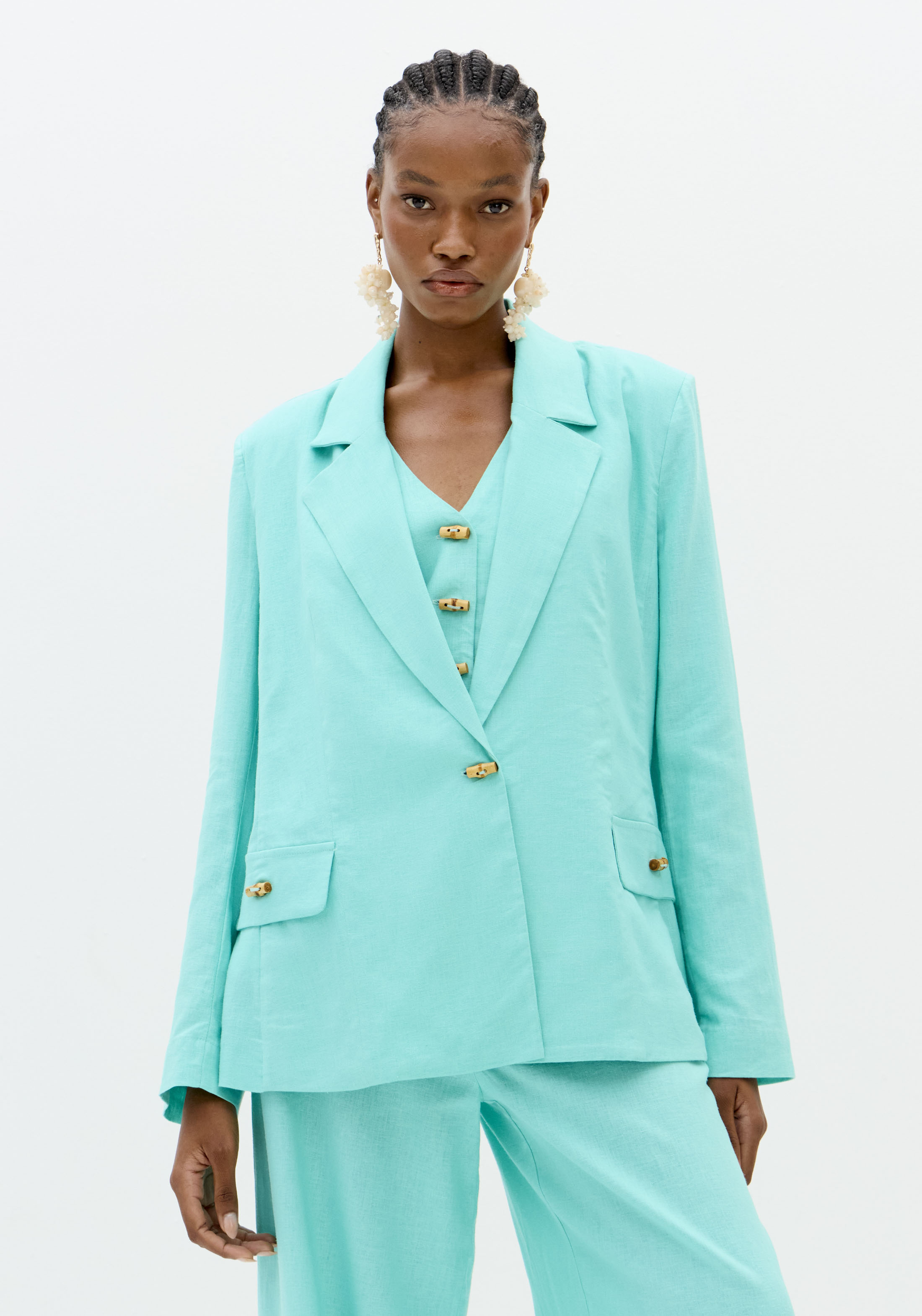 Blazer em Linho Turquesa - Lança Perfume  1