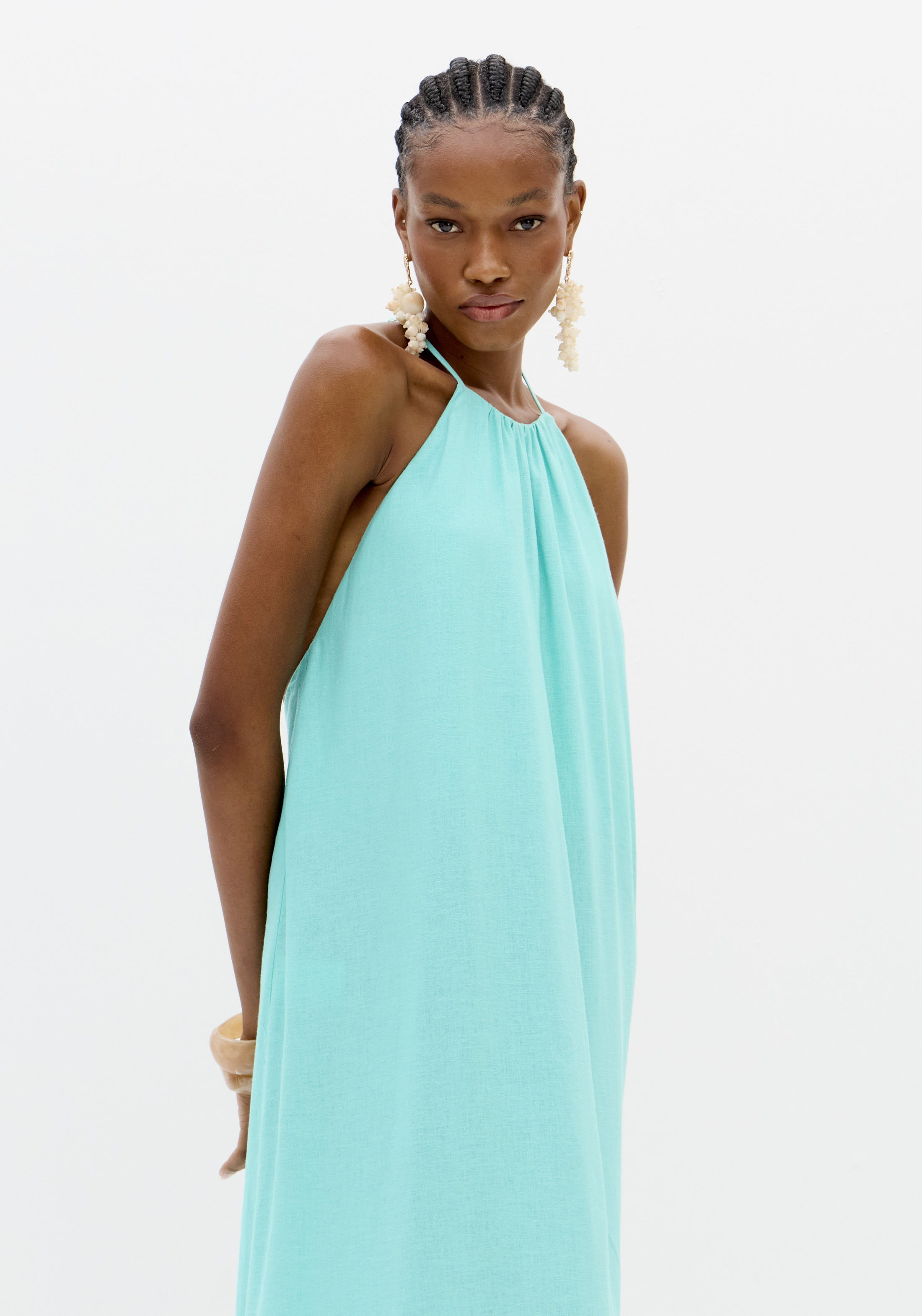 Vestido Comprido em linho Turquesa - Lança Perfume 3