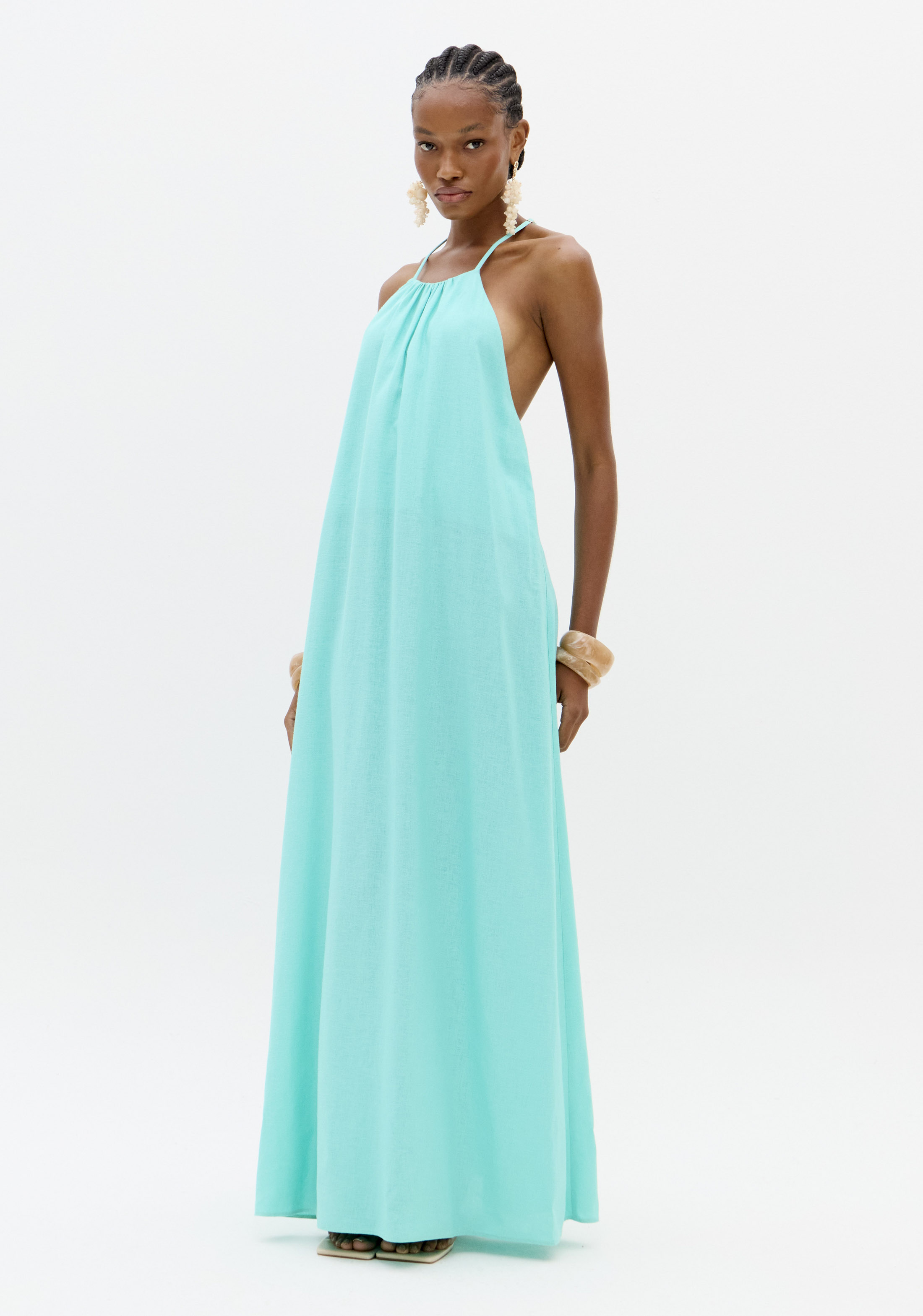 Vestido Comprido em linho Turquesa - Lança Perfume 4