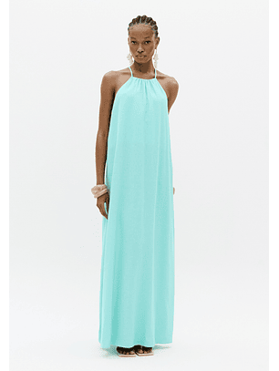 Vestido Comprido em linho Turquesa - Lança Perfume