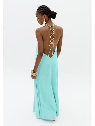 Vestido Comprido em linho Turquesa - Lança Perfume