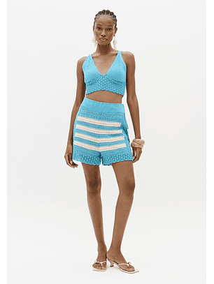 Calções Tricô Turquesa e Bege - Lança Perfume