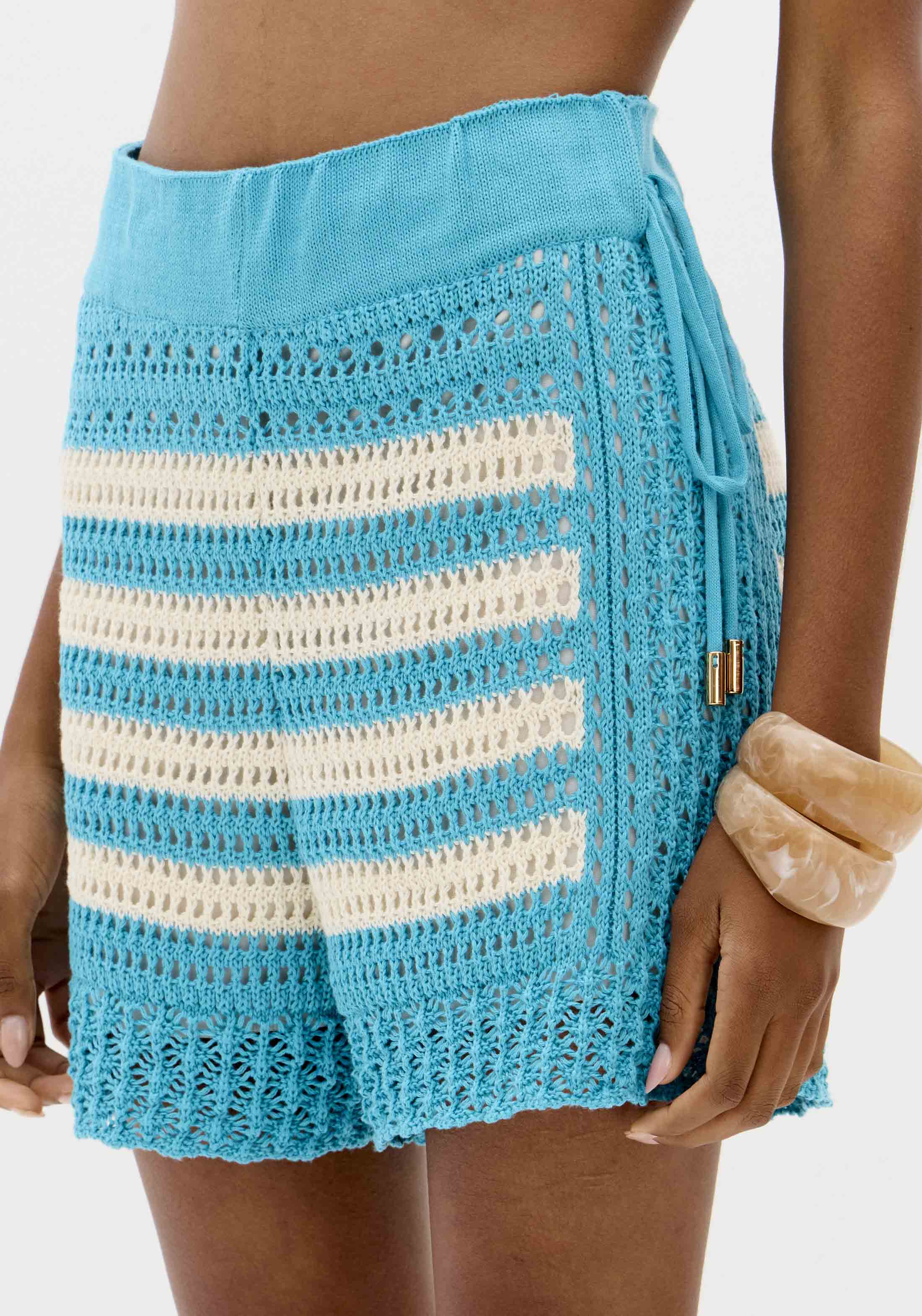 Calções Tricô Turquesa e Bege - Lança Perfume 1