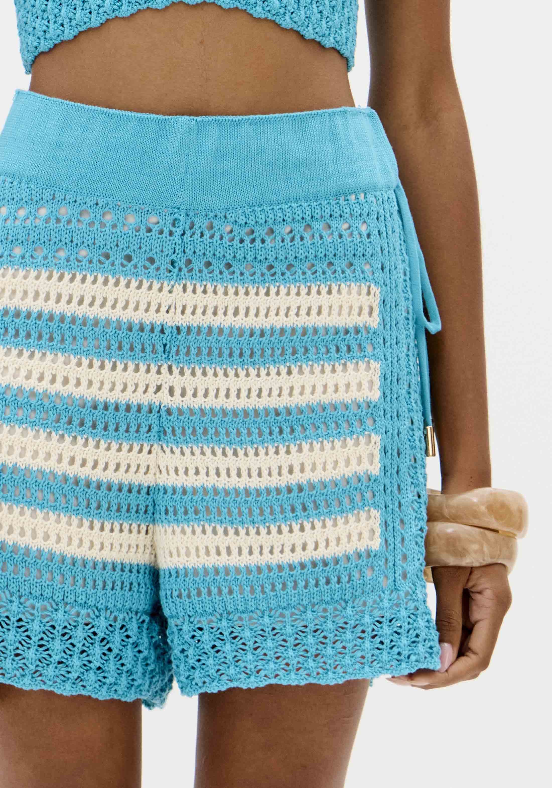 Calções Tricô Turquesa e Bege - Lança Perfume 4