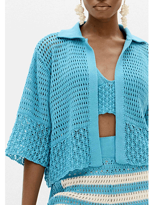 Camisa em Tricô Turquesa - Lança Perfume 