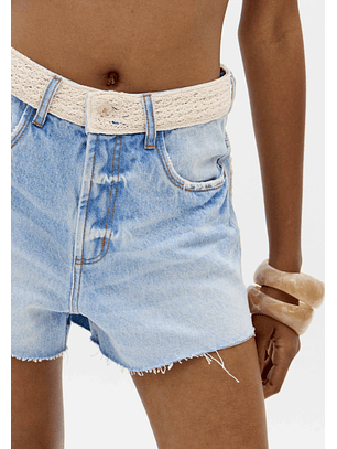 Calções em Ganga com Crochê - Lança Perfume