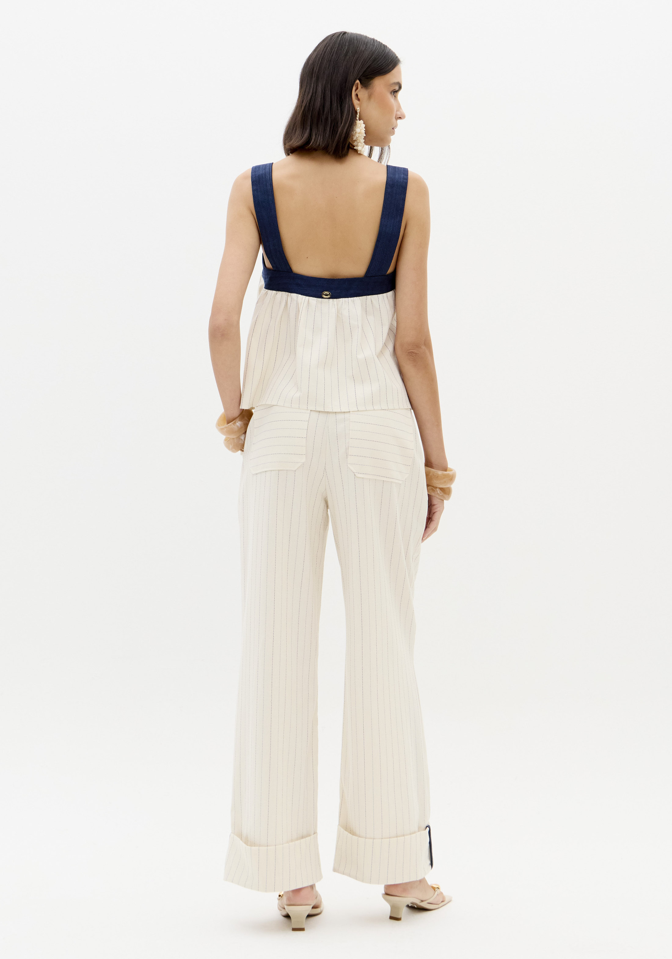 Top de Alças Bege e Risca Azul - Lança Perfume 3