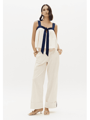 Top de Alças Bege e Risca Azul - Lança Perfume