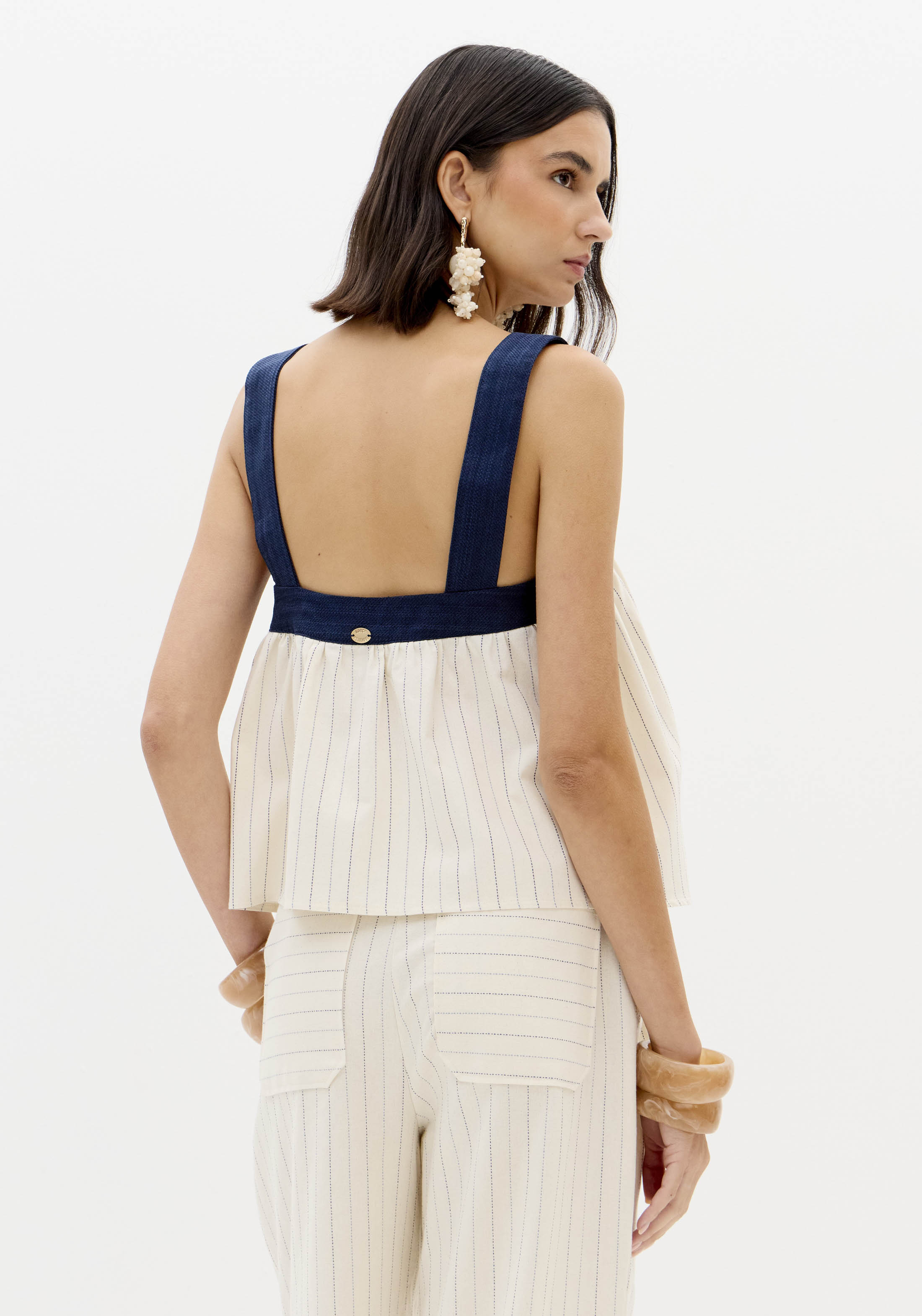 Top de Alças Bege e Risca Azul - Lança Perfume 5