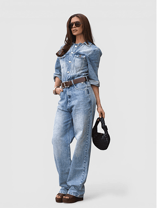 Macacão em Denim com Cinto Ganga - SAHOCO 