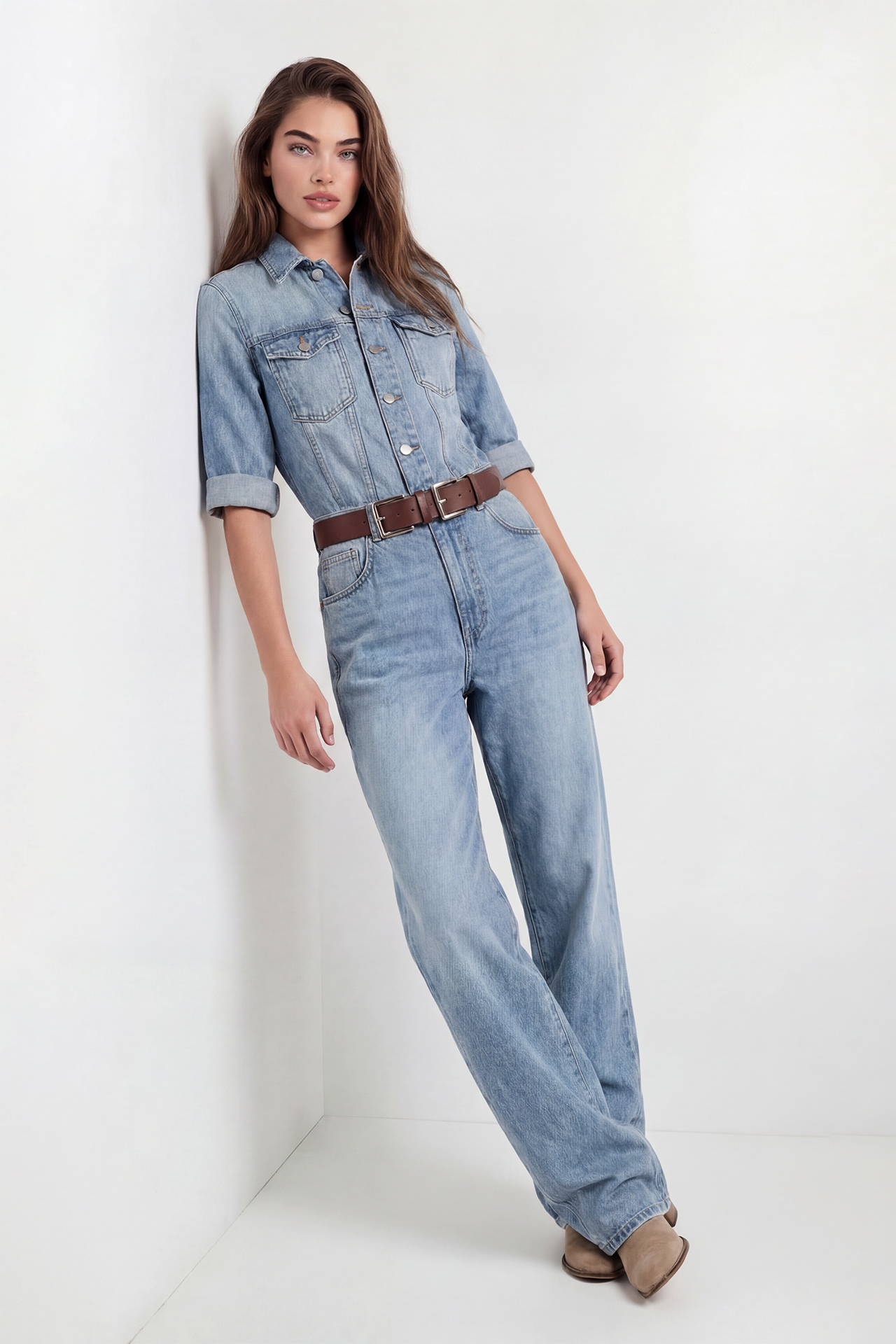 Macacão em Denim com Cinto Ganga - SAHOCO  1