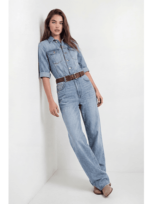 Macacão em Denim com Cinto Ganga - SAHOCO 