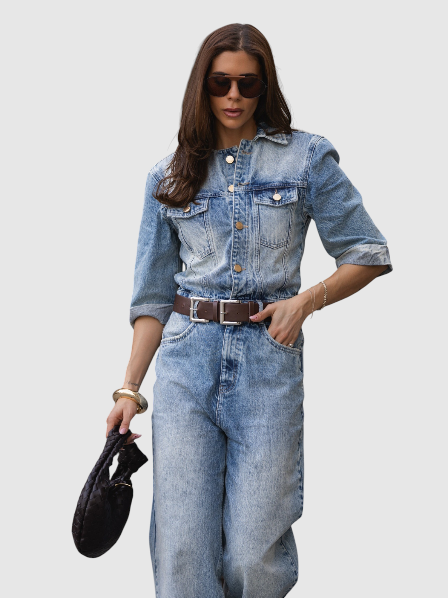 Macacão em Denim com Cinto Ganga - SAHOCO  5