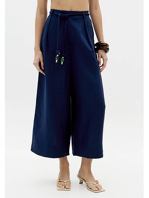 Calças em Linho Azul Escuro - Lança Perfume 