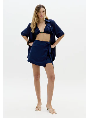 Saia Calção em Linho Azul Escuro - Lança Perfume