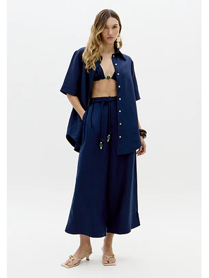 Camisa em Linho Azul Escuro - Lança Perfume