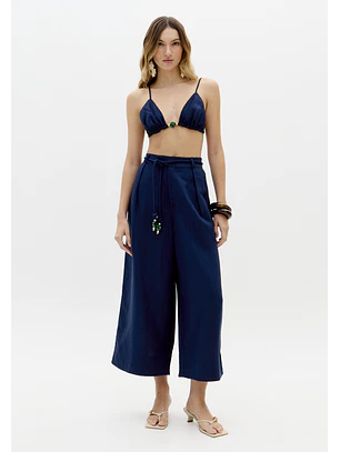 Top em Linho Azul Escuro - Lança Perfume 