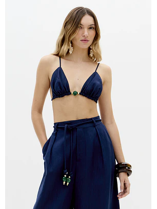 Top em Linho Azul Escuro - Lança Perfume 