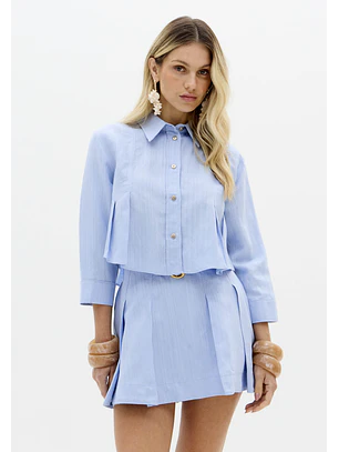 Camisa Curta em Linho Azul Claro - Lança Perfume 