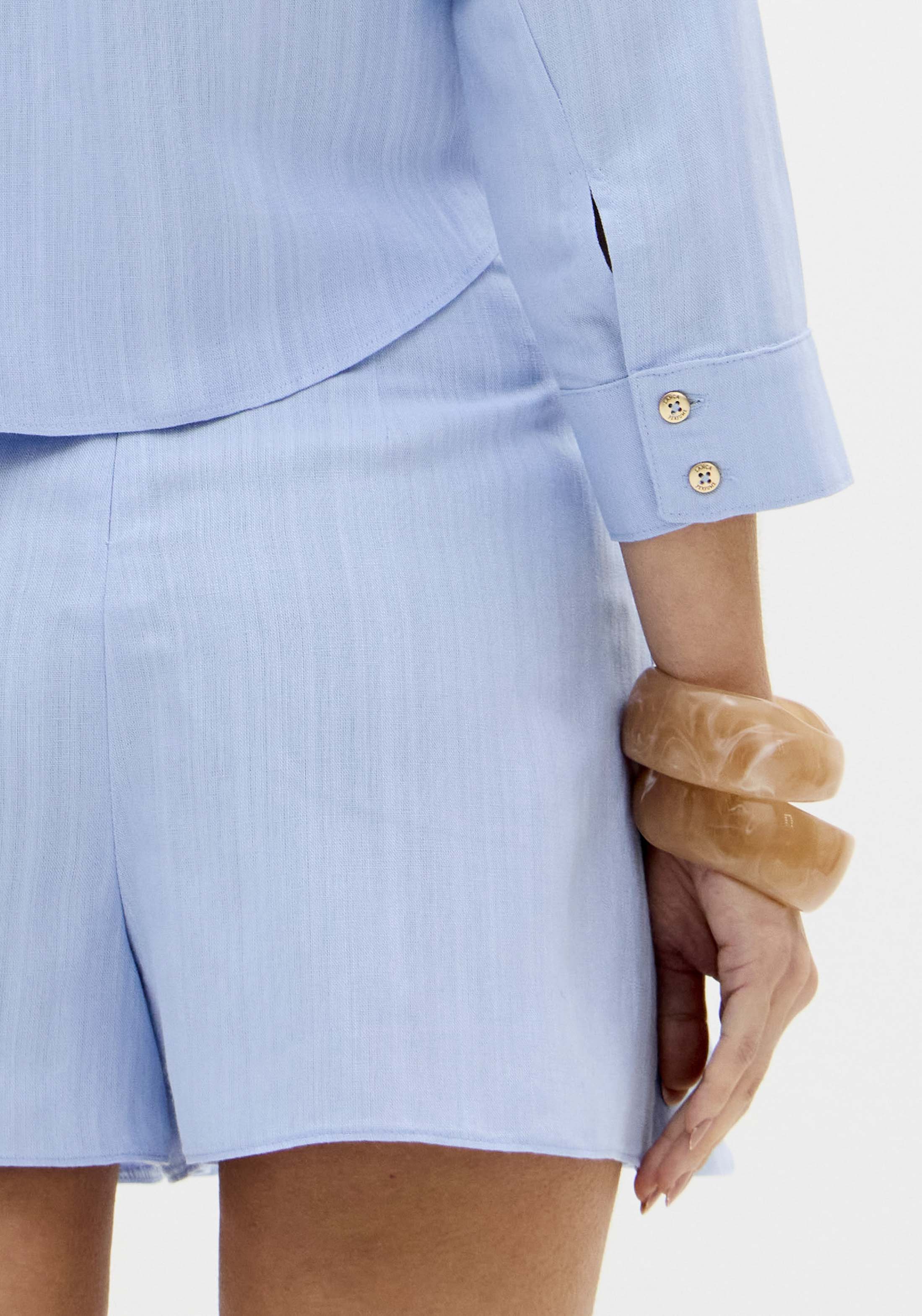 Camisa Curta em Linho Azul Claro - Lança Perfume  5